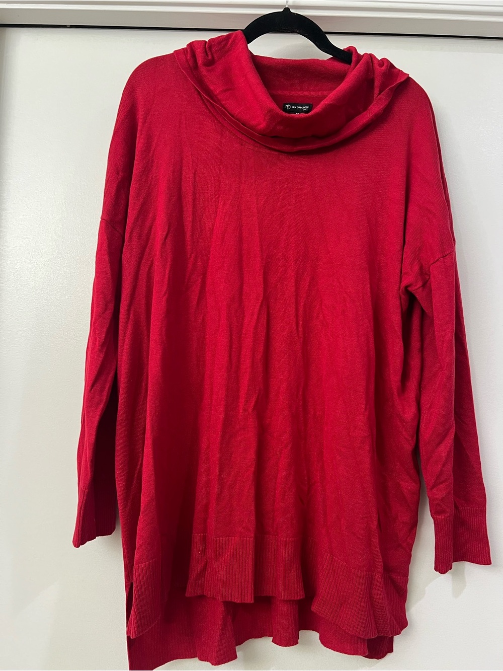 new directions Women's curvy 2x Bright Red Cowlneck tunic Sweater